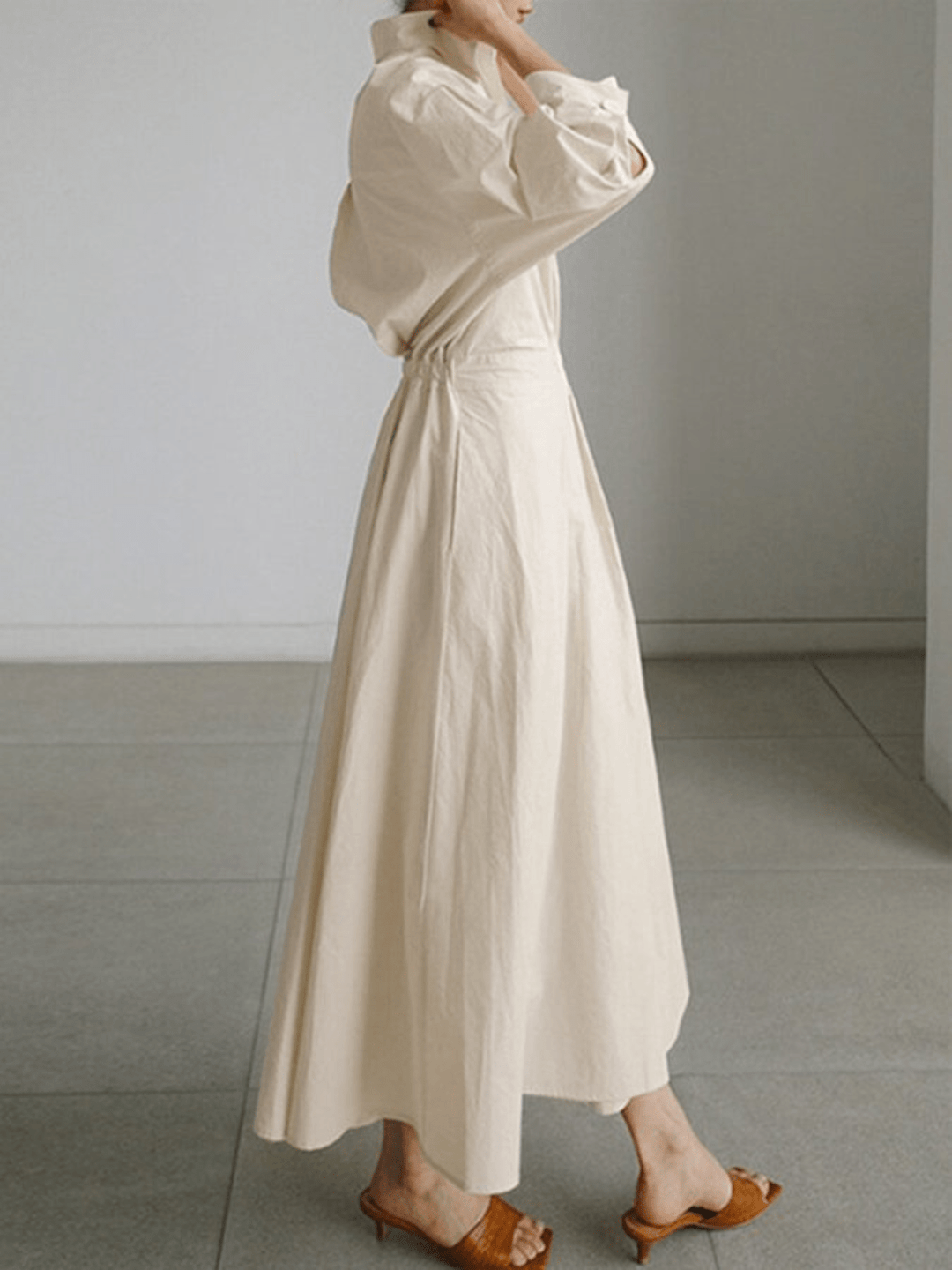 Ella - Retro Langarm-Maxikleid mit Taschen