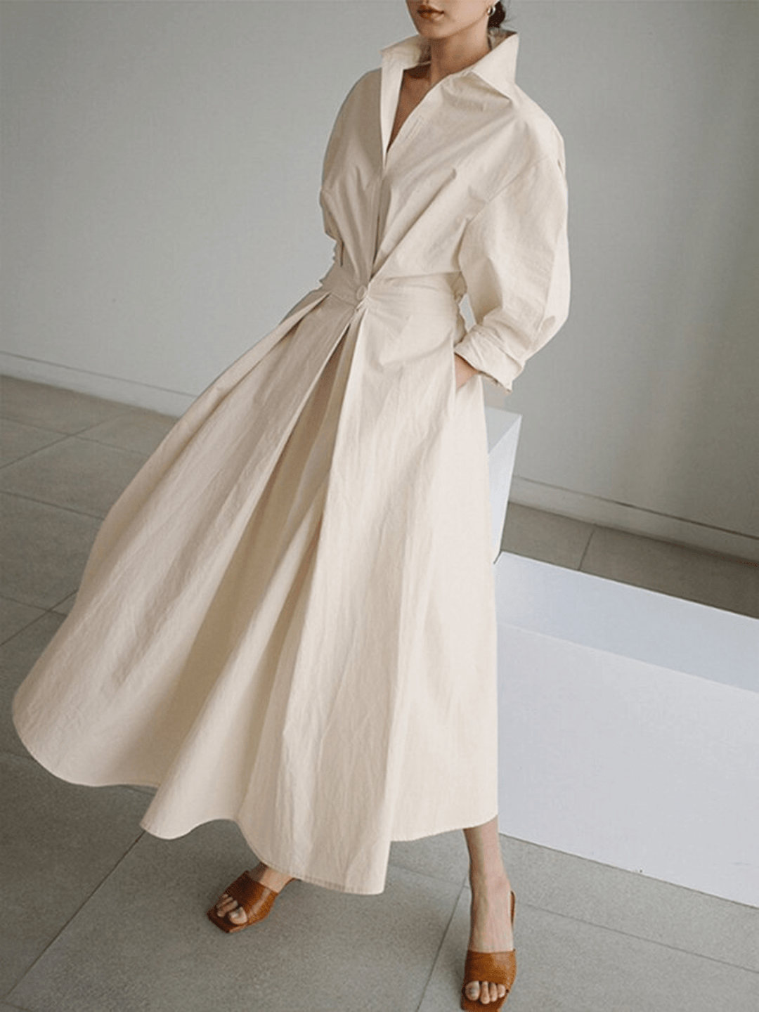 Ella - Retro Langarm-Maxikleid mit Taschen