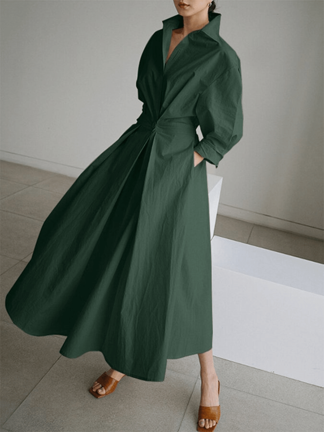 Ella - Retro Langarm-Maxikleid mit Taschen